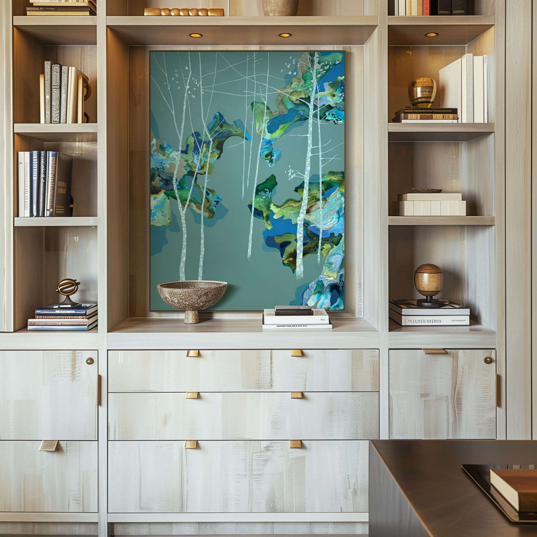 modern aspens painting in a home office